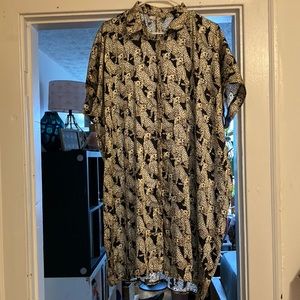 Shirt Dress Collared Button-Up with Cheetah Print
